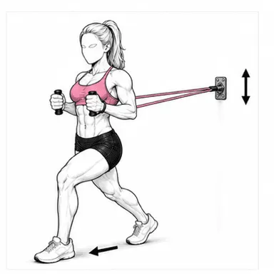 バンドチェストプレスのステップ1: バンドを背中側に通して構える