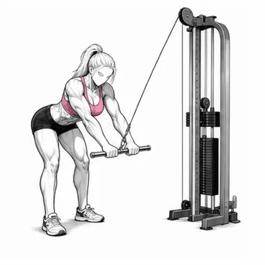 ケーブルプルオーバーのステップ2: 弧を描いて太ももへ引く