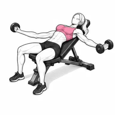 インクラインダンベルフライのステップ2: 弧を描いて横に開く