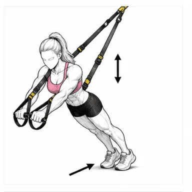 TRXチェストフライのステップ1: TRXに体を預け両手を広げて構える