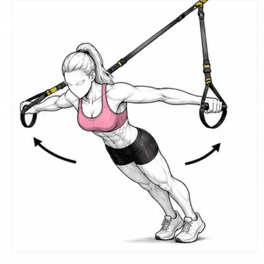 TRXチェストフライのステップ2: 弧を描いて体の前で合わせる