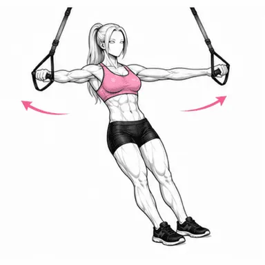 TRX Tフライのステップ2: 腕を真横にT字に開く