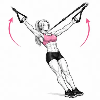 TRX Yフライのステップ2: 腕をY字に開いて引き上げる