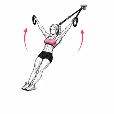 TRX Yレイズのステップ2: 腕をY字に開いて引き上げる